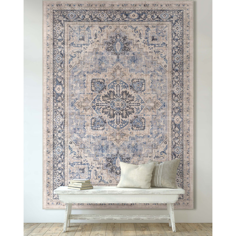 Well Woven Apollo Tirana Vintage Medallion Oriental Blue FlatWeave Rug
